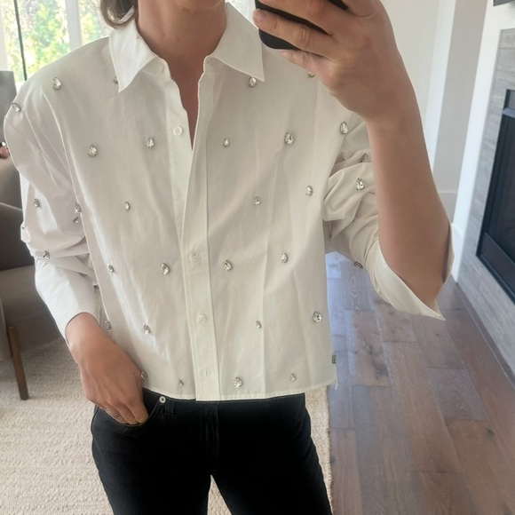 A.L.C. Crystal Mackie Top in White Cotton Button Down- SZ 4 - Picture 2 of 10
